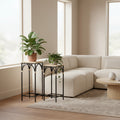 Set of 2 Rattan Accented Wood & Metal Square Side Tables