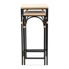 Set of 2 Rattan Accented Wood & Metal Square Side Tables