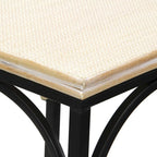 Set of 2 Rattan Accented Wood & Metal Square Side Tables