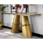 60-Inch Rectangular Glass Console Table with Metal Base