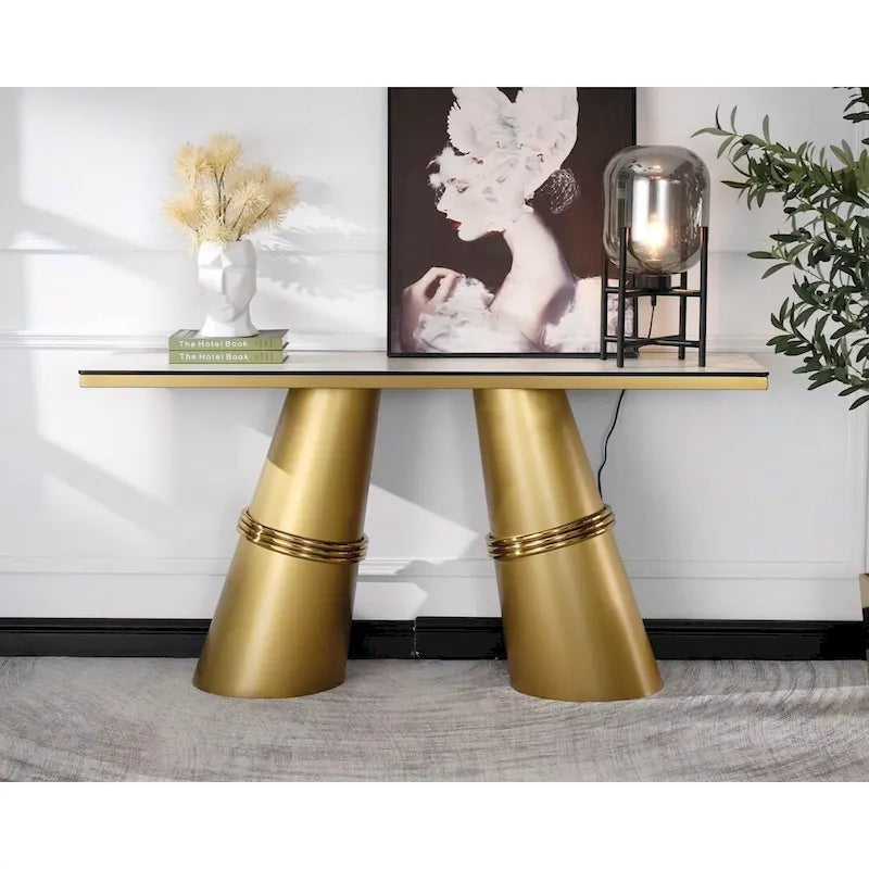 60-Inch Rectangular Glass Console Table with Metal Base