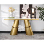 60-Inch Rectangular Glass Console Table with Metal Base