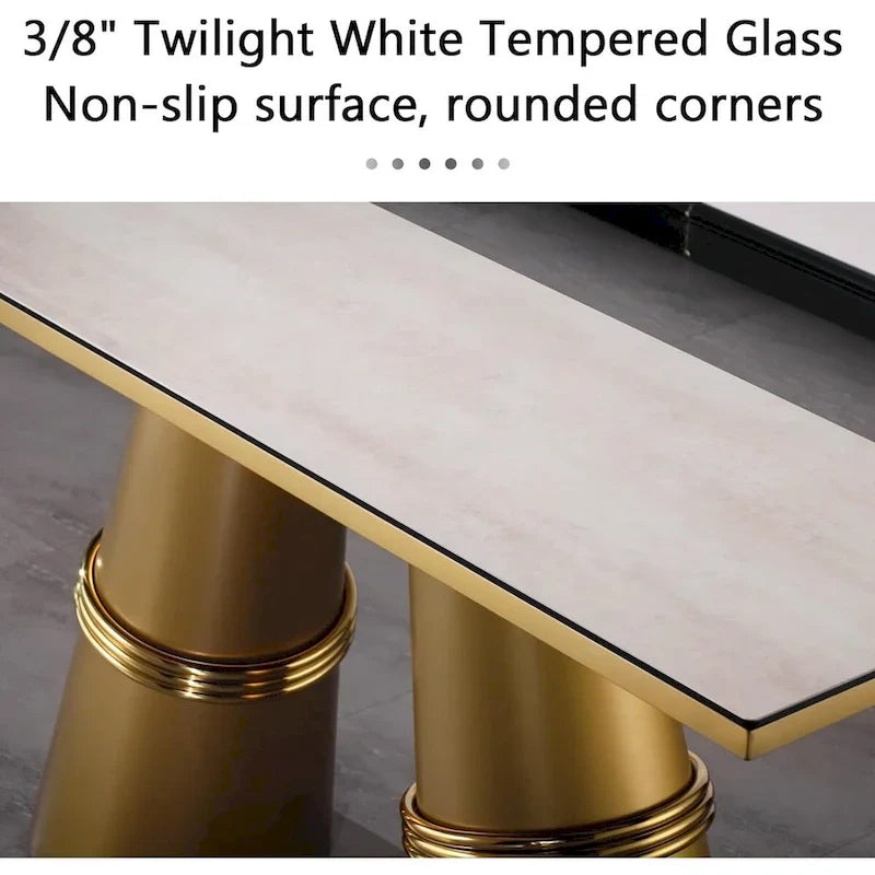 60-Inch Rectangular Glass Console Table with Metal Base