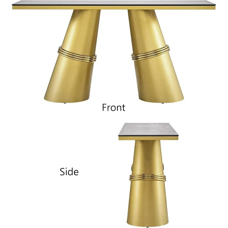 60-Inch Rectangular Glass Console Table with Metal Base