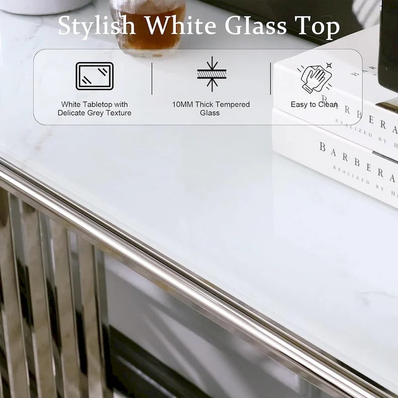 60-Inch Rectangular Glass Console Table with Metal Base