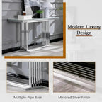 60-Inch Rectangular Glass Console Table with Metal Base