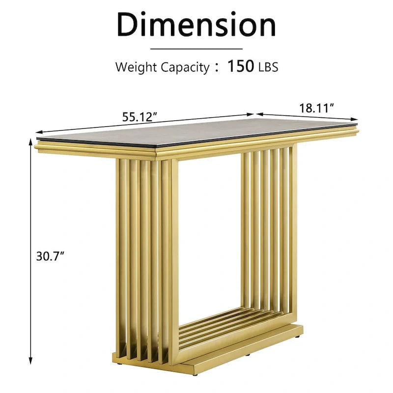 60-Inch Rectangular Glass Console Table with Metal Base