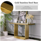 60-Inch Rectangular Glass Console Table with Metal Base