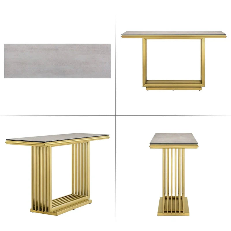 60-Inch Rectangular Glass Console Table with Metal Base