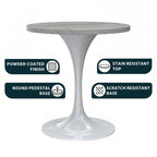 Round Dining Table with Resin Tabletop and White Steel Pedestal Base