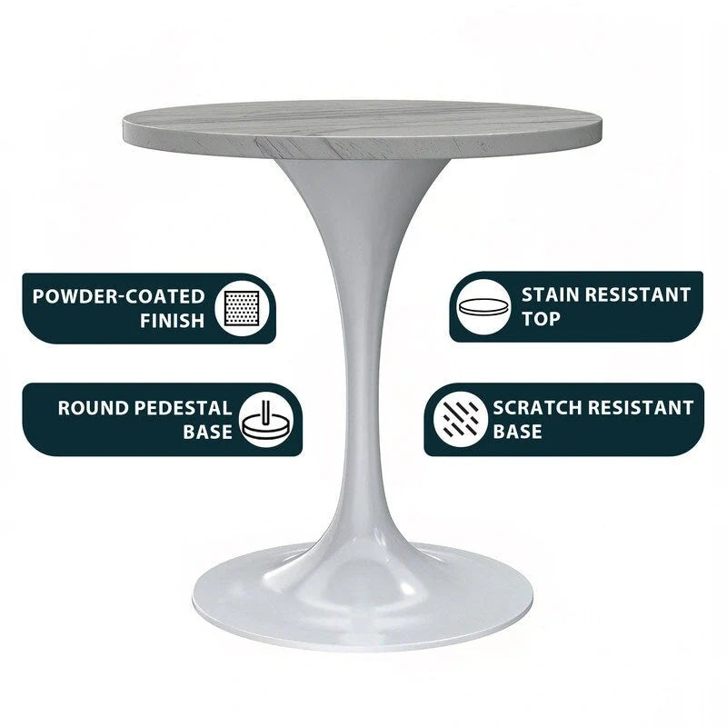 Round Dining Table with Resin Tabletop and White Steel Pedestal Base