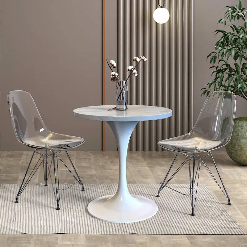 Round Dining Table with Resin Tabletop and White Steel Pedestal Base