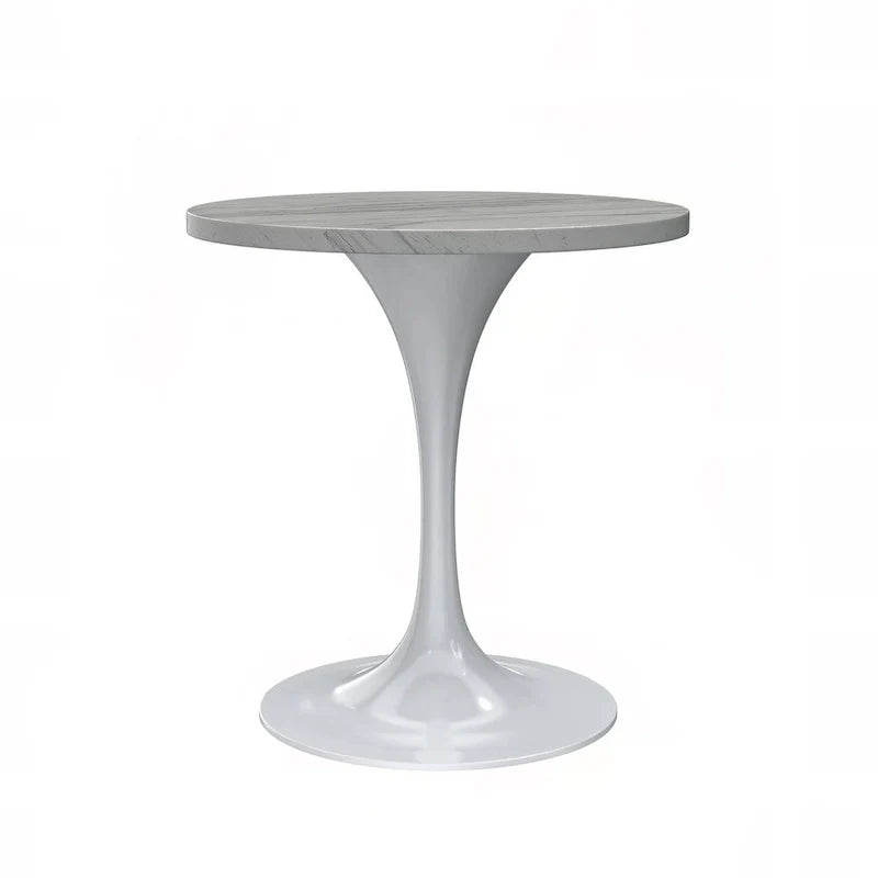 Round Dining Table with Resin Tabletop and White Steel Pedestal Base