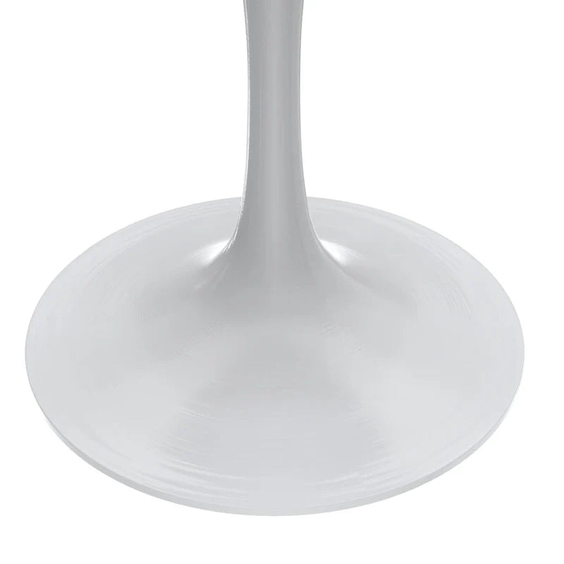 Round Dining Table with Resin Tabletop and White Steel Pedestal Base