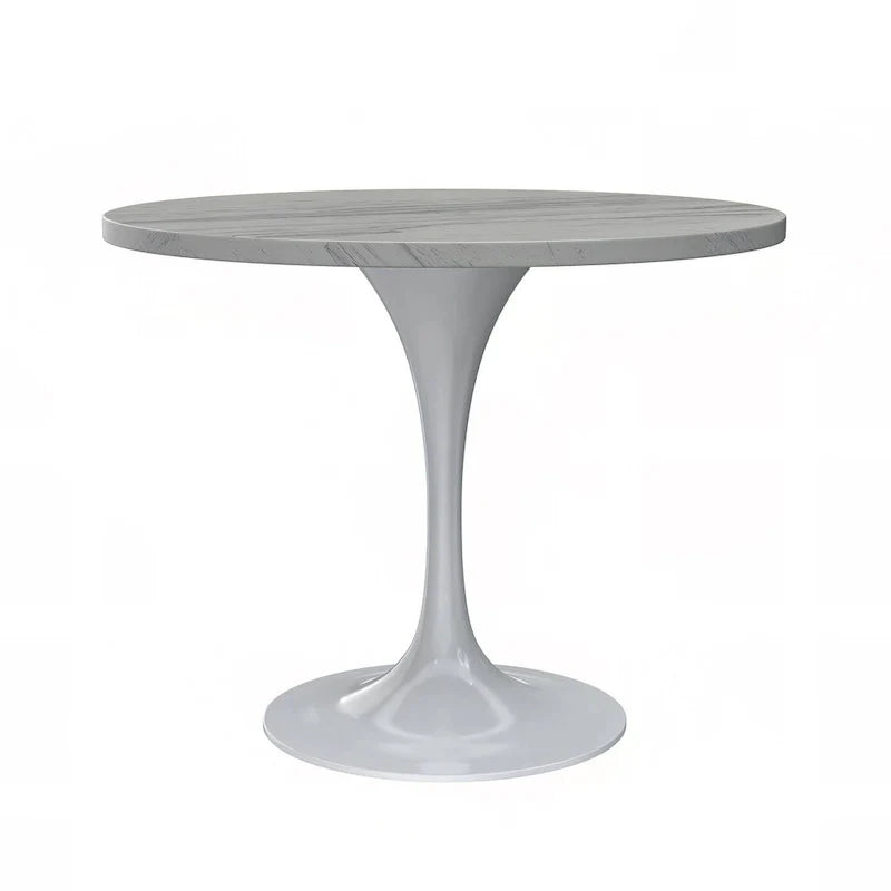 Round Dining Table with Resin Tabletop and White Steel Pedestal Base