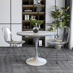 Round Dining Table with Resin Tabletop and White Steel Pedestal Base
