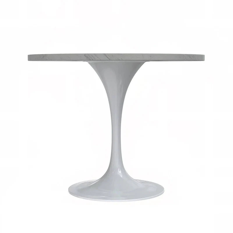 Round Dining Table with Resin Tabletop and White Steel Pedestal Base