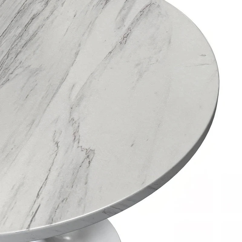 Round Dining Table with Resin Tabletop and White Steel Pedestal Base