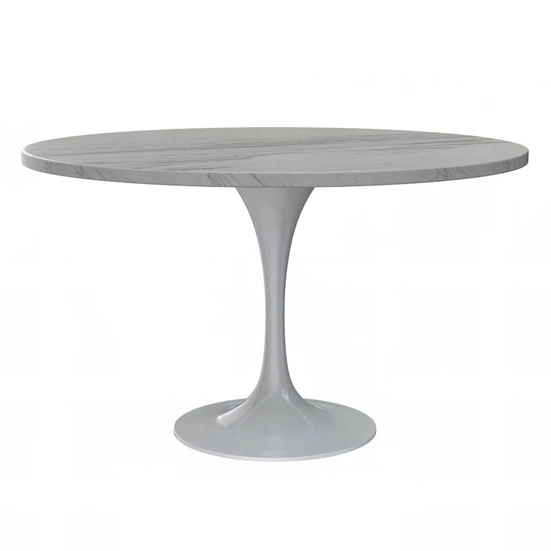 Round Dining Table with Resin Tabletop and White Steel Pedestal Base