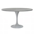 Round Dining Table with Resin Tabletop and White Steel Pedestal Base