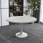 Round Dining Table with Resin Tabletop and White Steel Pedestal Base