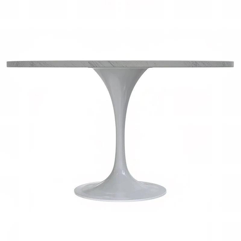 Round Dining Table with Resin Tabletop and White Steel Pedestal Base