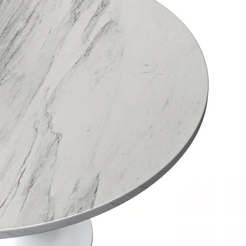 Round Dining Table with Resin Tabletop and White Steel Pedestal Base