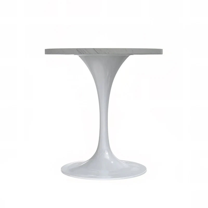 Round Dining Table with Resin Tabletop and White Steel Pedestal Base