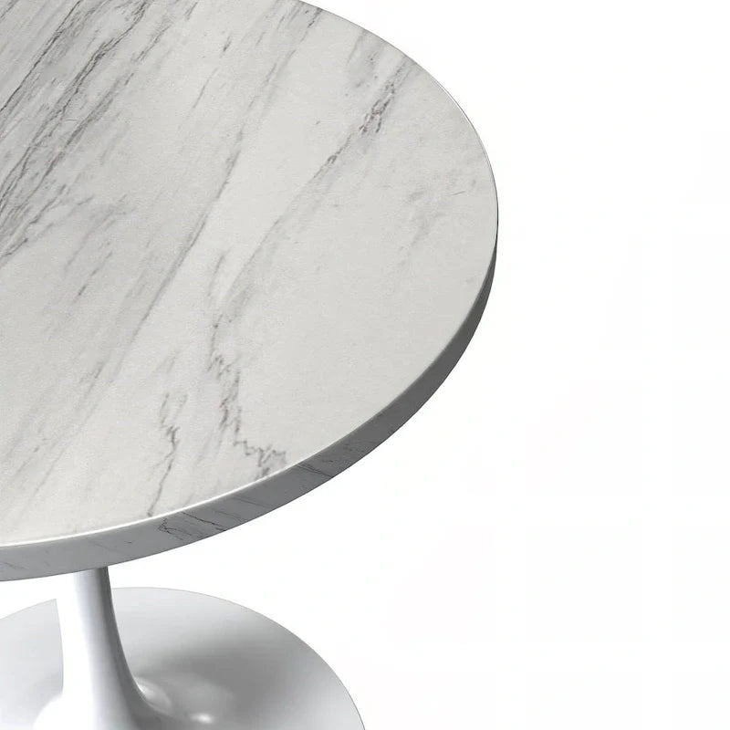 Round Dining Table with Resin Tabletop and White Steel Pedestal Base