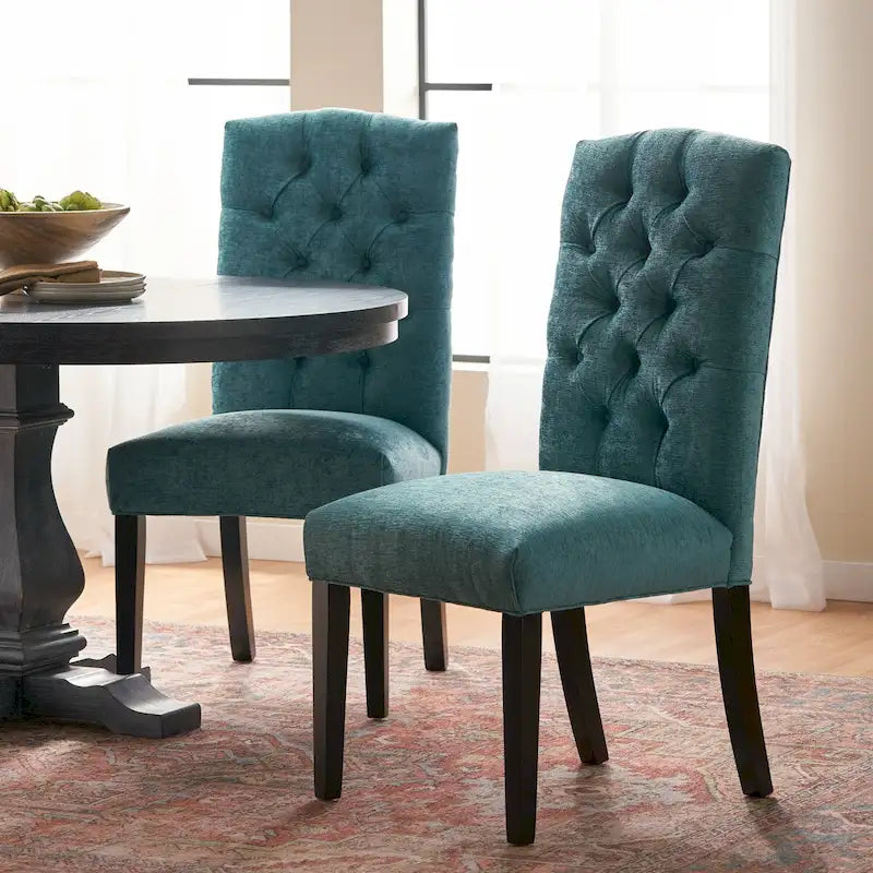 Set of 2 Upholstered Dining Chairs with Wood Legs