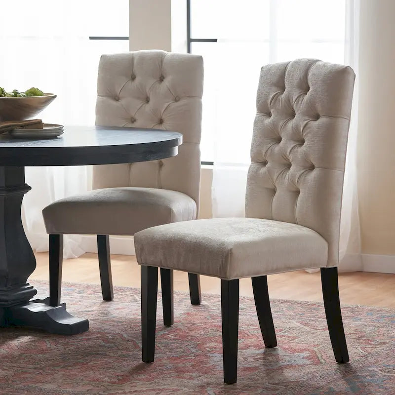 Set of 2 Upholstered Dining Chairs with Wood Legs