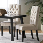 Set of 2 Upholstered Dining Chairs with Wood Legs