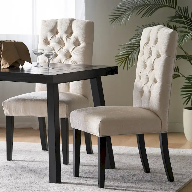 Set of 2 Upholstered Dining Chairs with Wood Legs