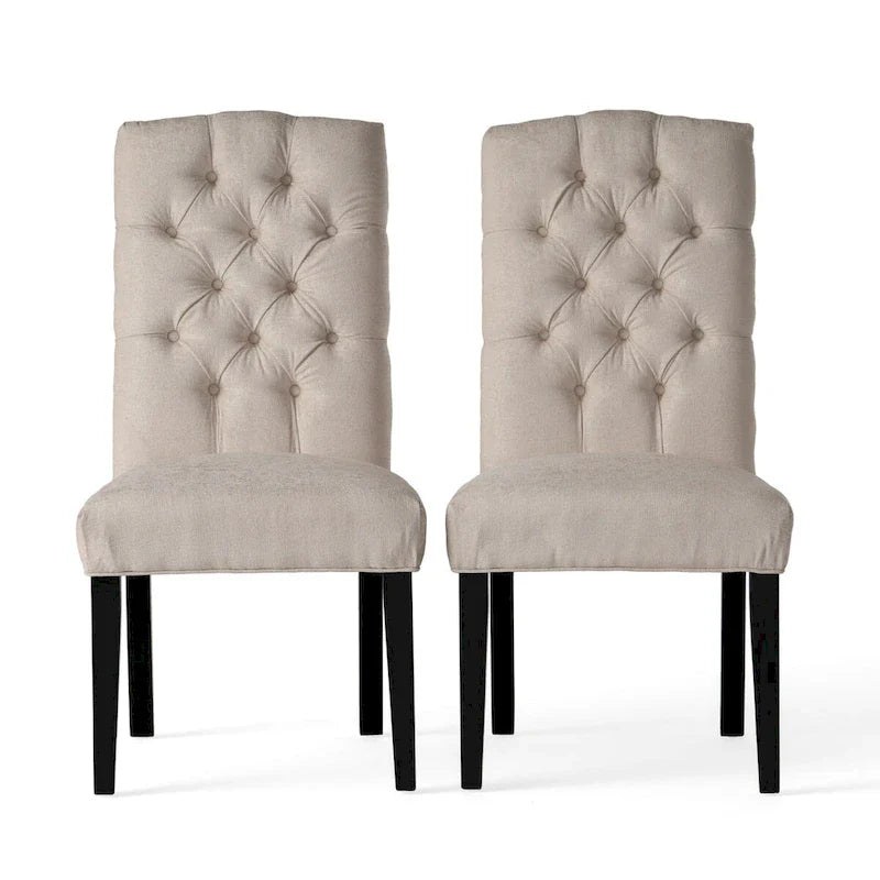 Set of 2 Upholstered Dining Chairs with Wood Legs