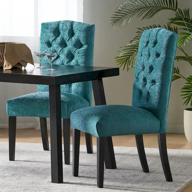 Set of 2 Upholstered Dining Chairs with Wood Legs