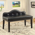 Modern Black Leatherette Tufted Accent Bench