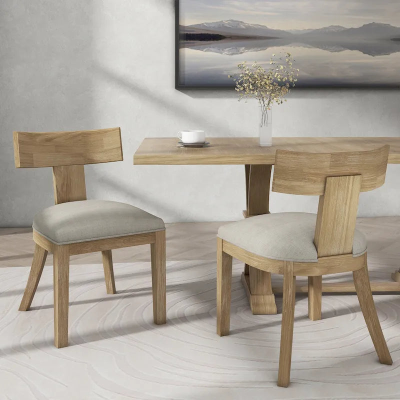 Fabric and Rubberwood Slat Back Upholstered Dining Chair (Set of 2)