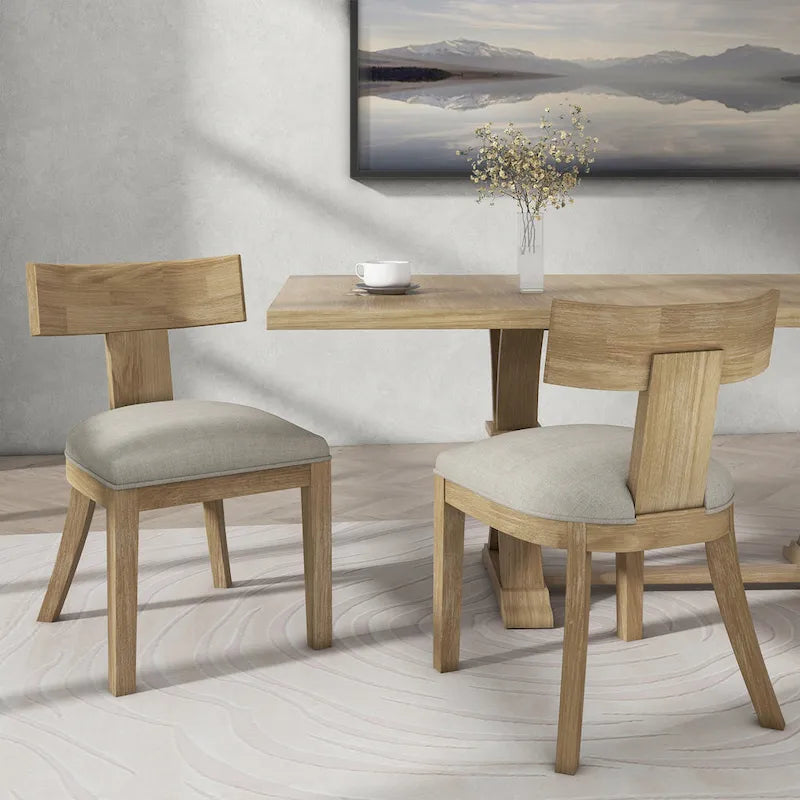 Fabric and Rubberwood Slat Back Upholstered Dining Chair (Set of 2)