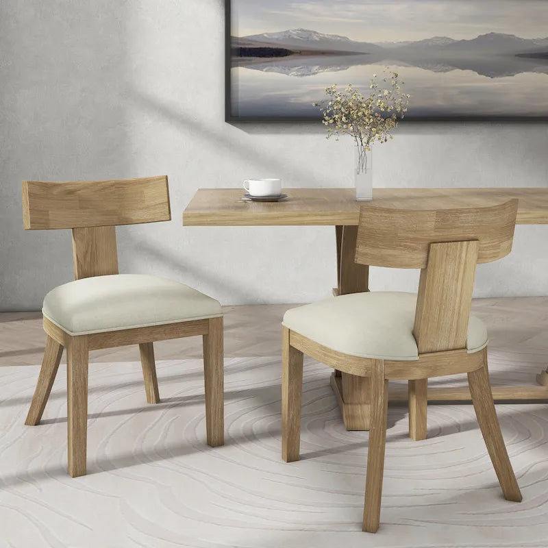 Fabric and Rubberwood Slat Back Upholstered Dining Chair (Set of 2)