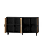 4-Door Rattan Storage Cabinet with Solid Wood Legs