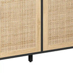 4-Door Rattan Storage Cabinet with Solid Wood Legs