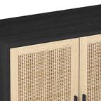 4-Door Rattan Storage Cabinet with Solid Wood Legs