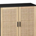 4-Door Rattan Storage Cabinet with Solid Wood Legs