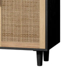 4-Door Rattan Storage Cabinet with Solid Wood Legs