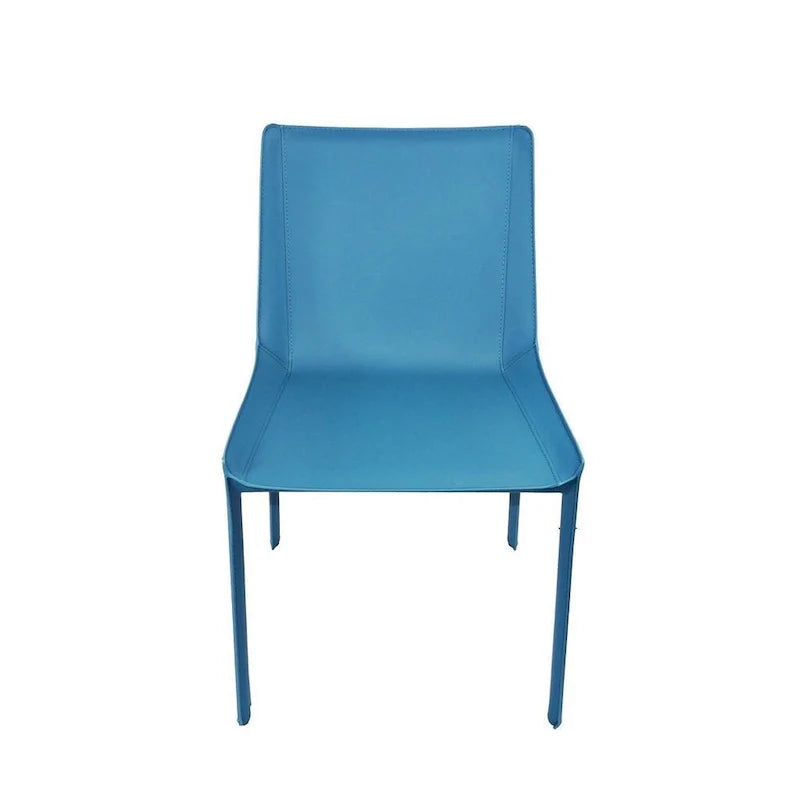 Minimalist Leather Dining Chair With Stitching Detail in Blue