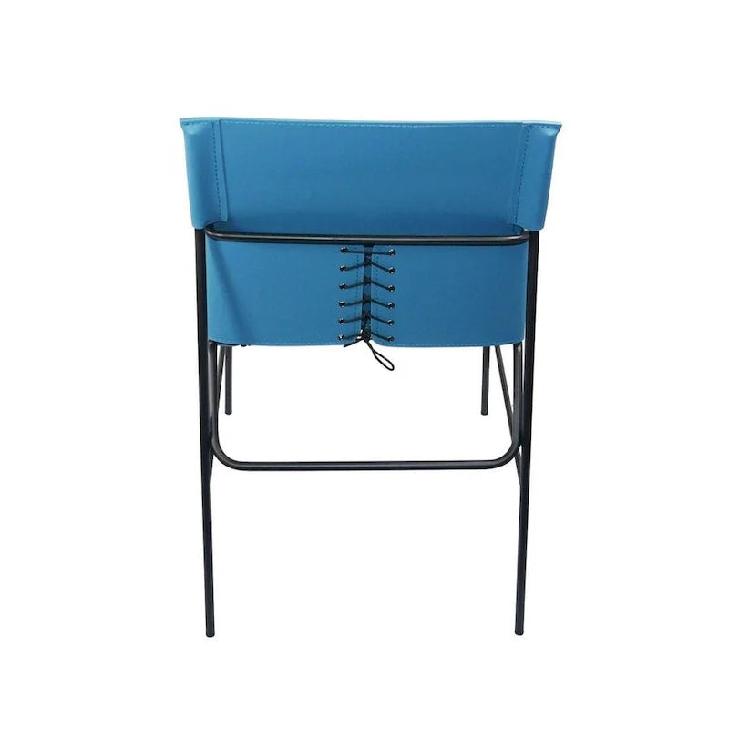 Minimalist Leather Dining Chair With Stitching Detail in Blue