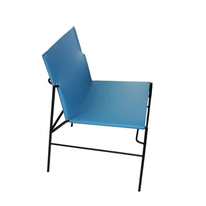 Minimalist Leather Dining Chair With Stitching Detail in Blue