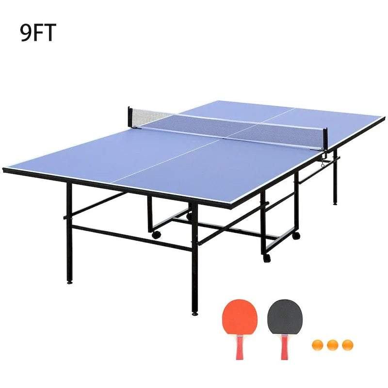 9FT Foldable Ping Pong Table Set with 2 Paddles and 3 Balls
