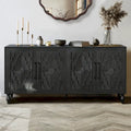 Large Storage Cabinet with Carved Door and Metal Handles