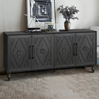 Large Storage Cabinet with Carved Door and Metal Handles
